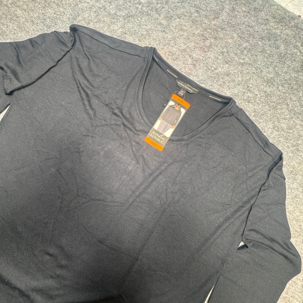 Banana Republic Womens XXL Black Scoop Neck Long Sleeve Drop Shoulder Top NWT